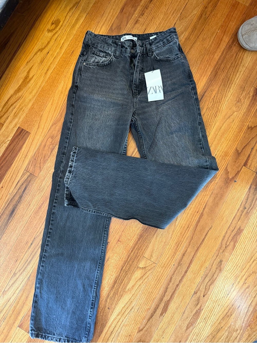 Zara Women's High-Rise Straight Leg Jeans in Washed Black